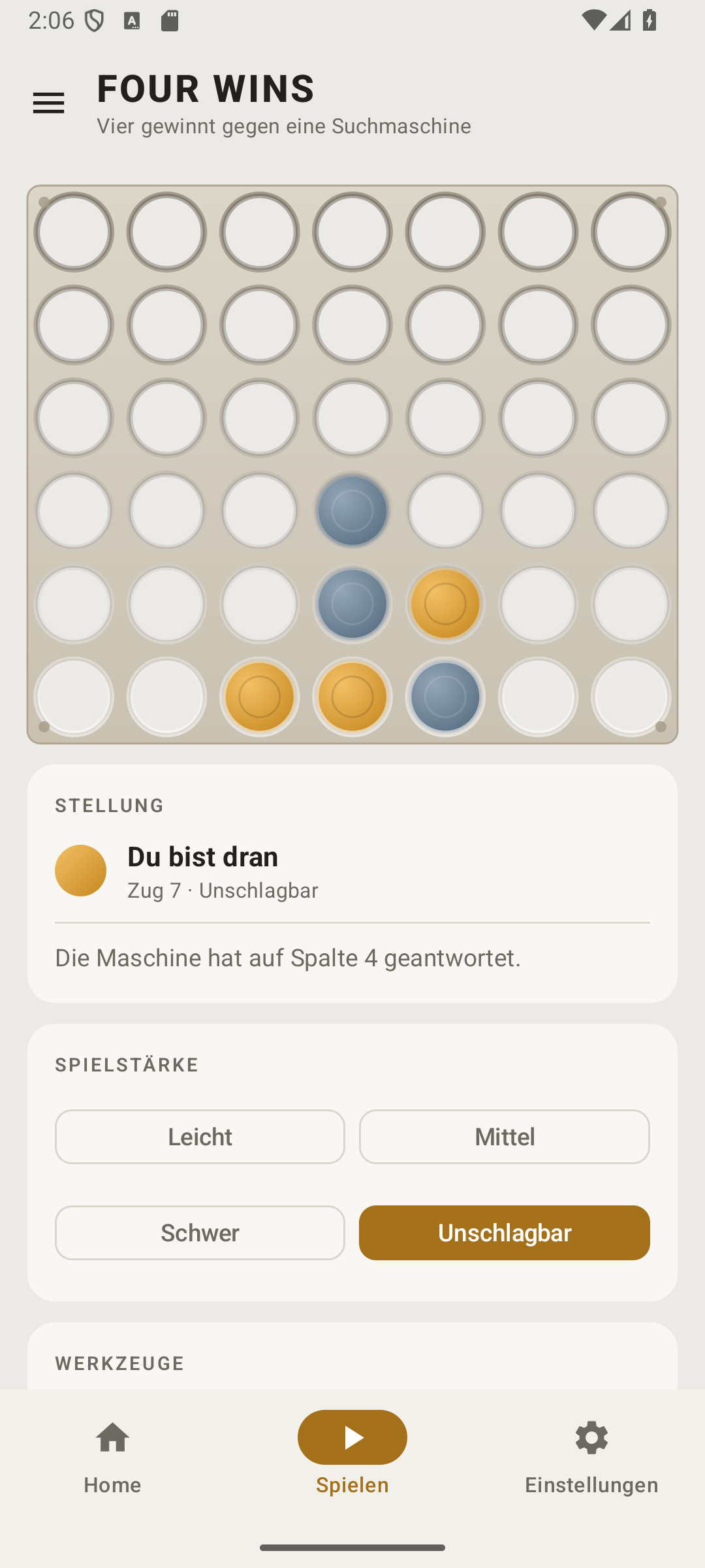 Das Brett mitten in der Partie