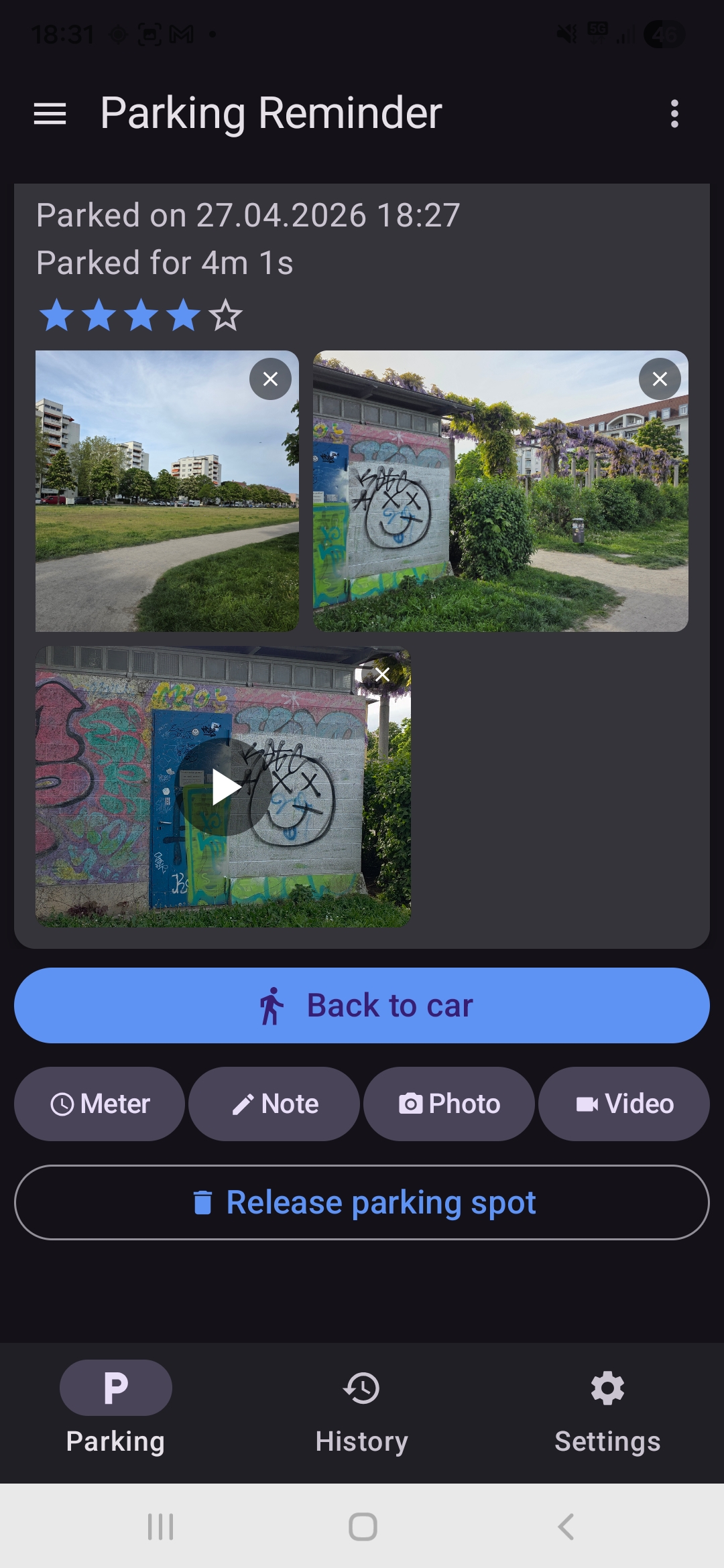 Photos and videos of the parking spot