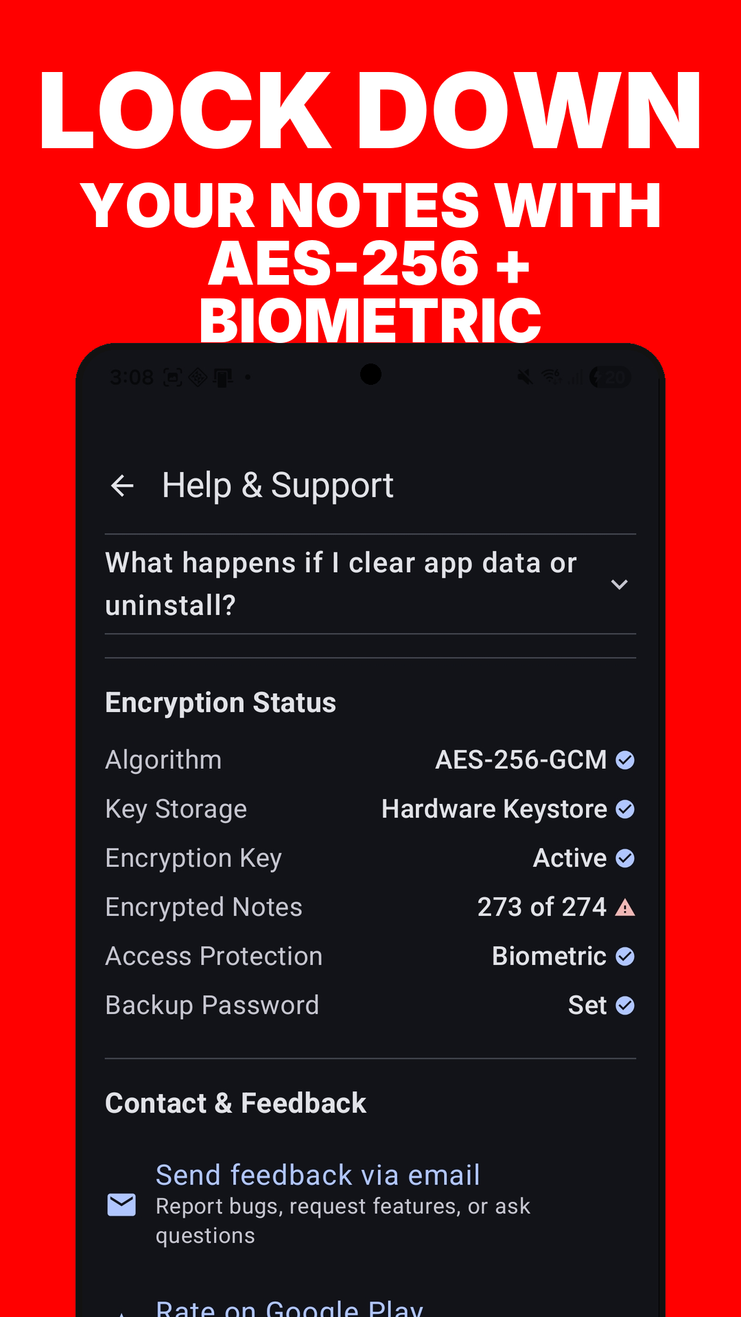 Lock down your notes with AES-256 and biometrics