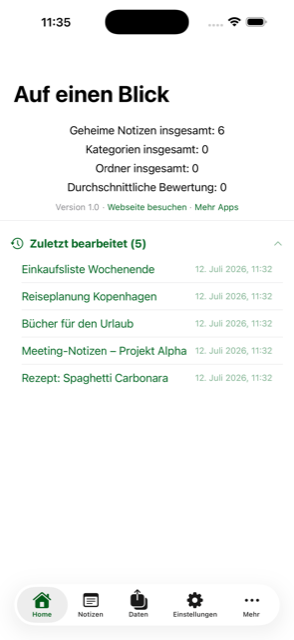 Auf einen Blick: heute fällige Erinnerungen, Angepinntes und Zuletztes