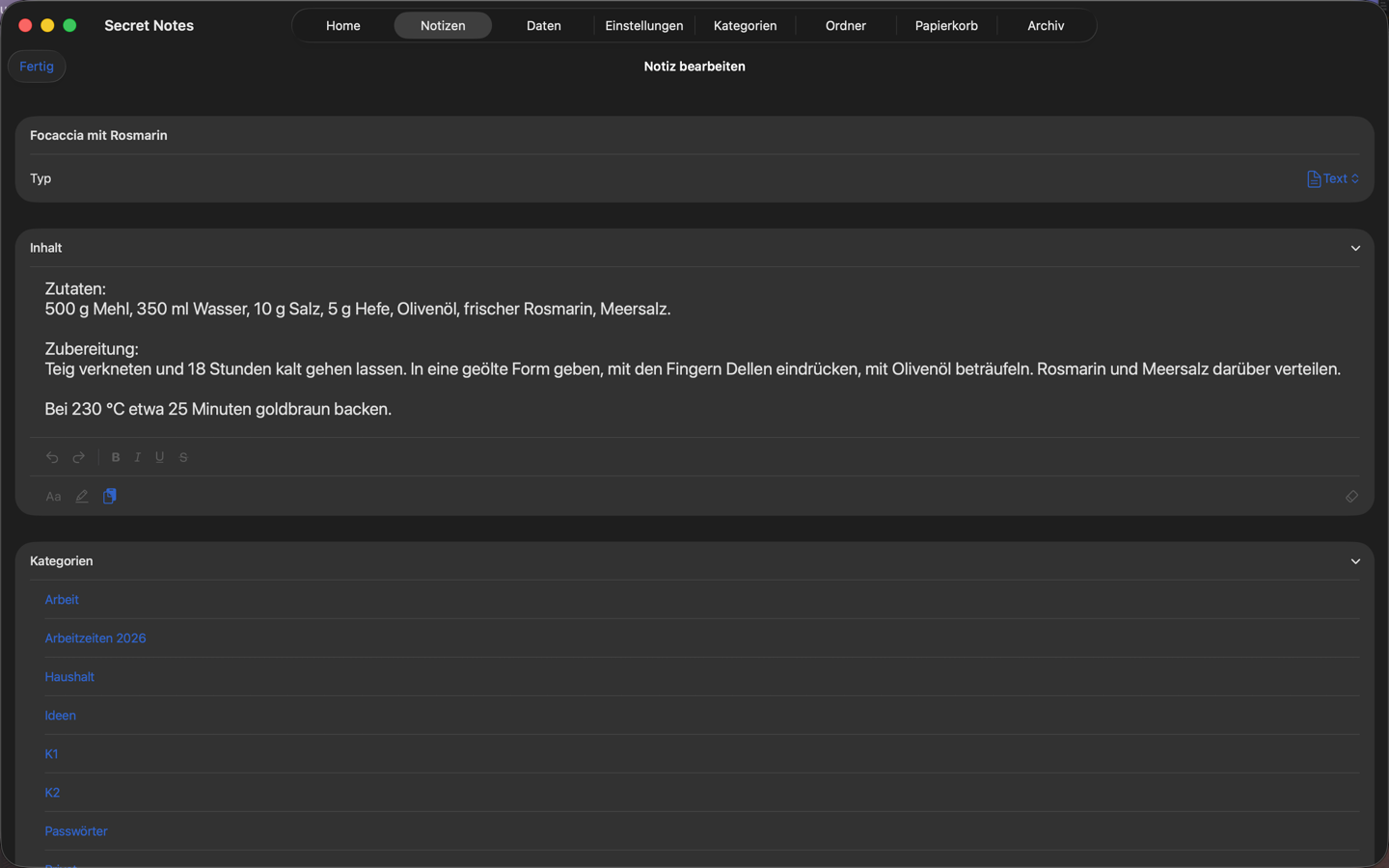Eine Notiz auf dem Mac bearbeiten