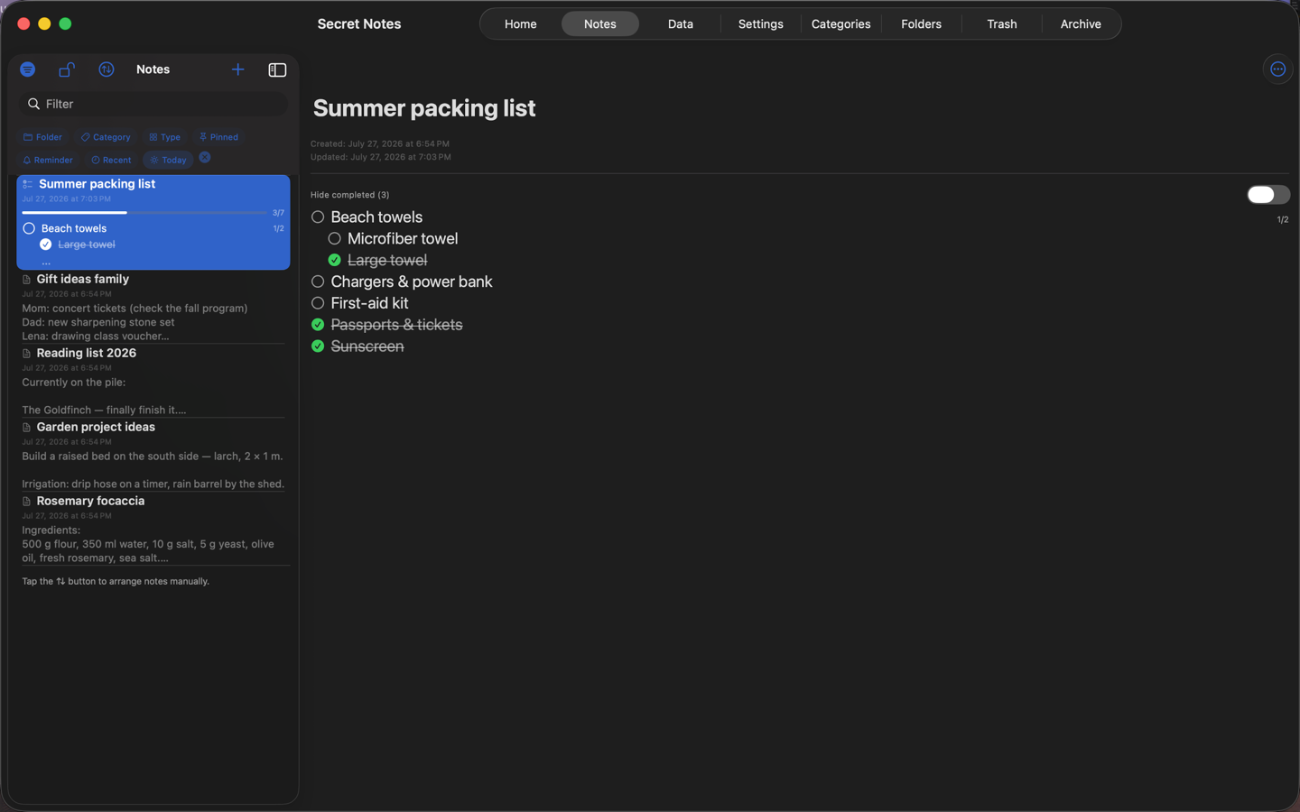 List and note side by side in a Mac window