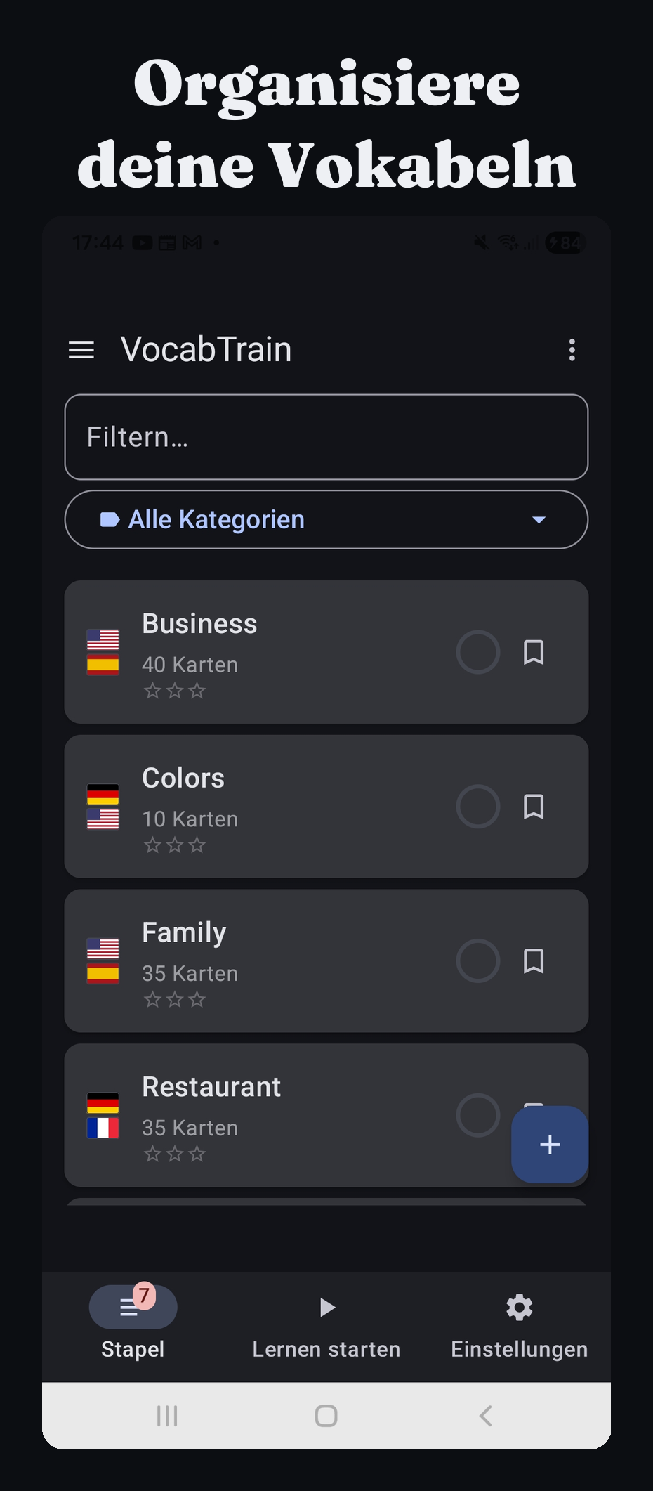 Organisiere deine Vokabelstapel