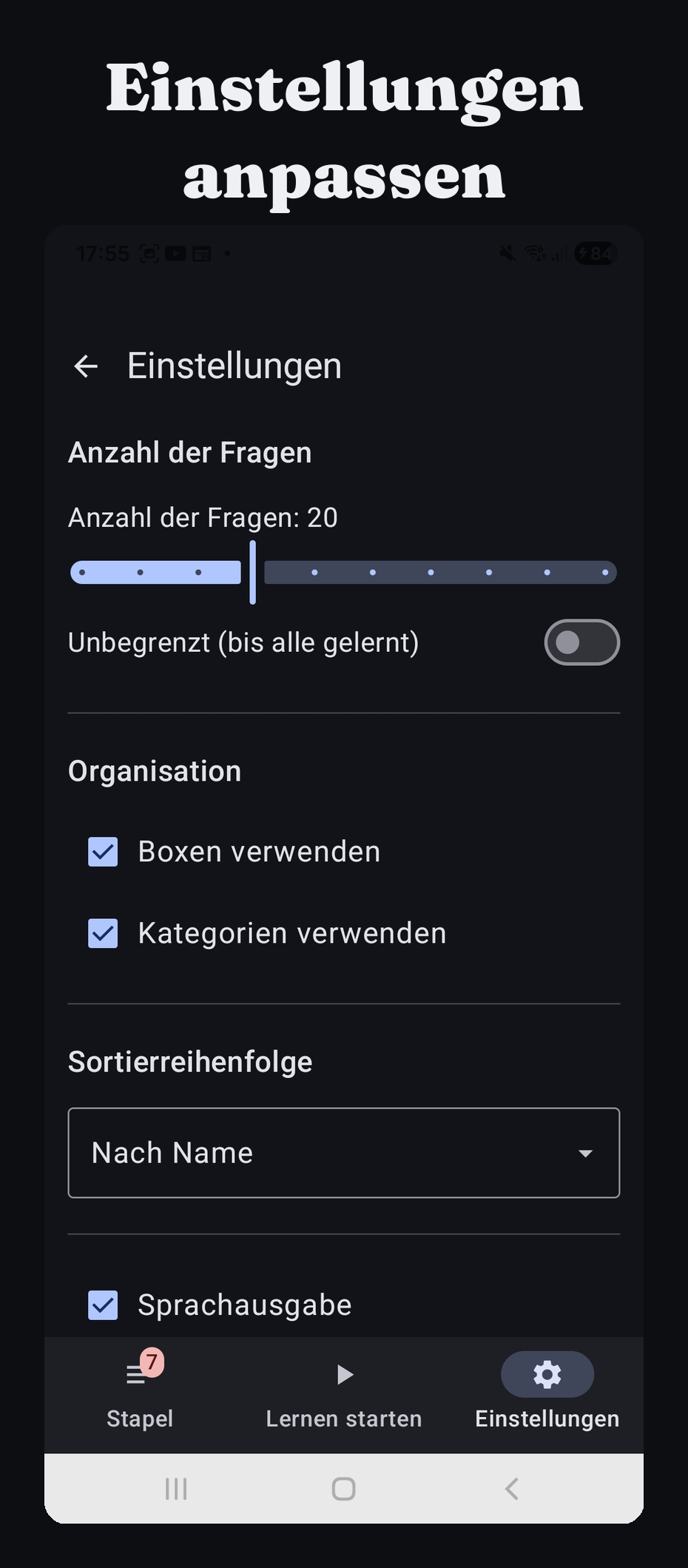 Passe die App an