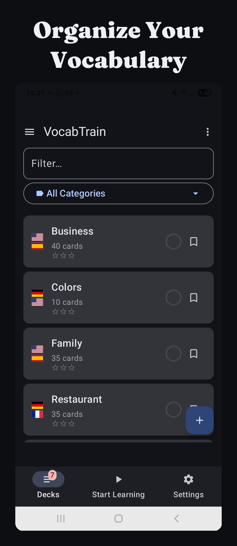 Organize your vocabulary decks